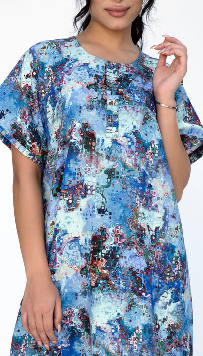 Floral Print Casual Wear With Simple Pleats in Front and Sleeves
