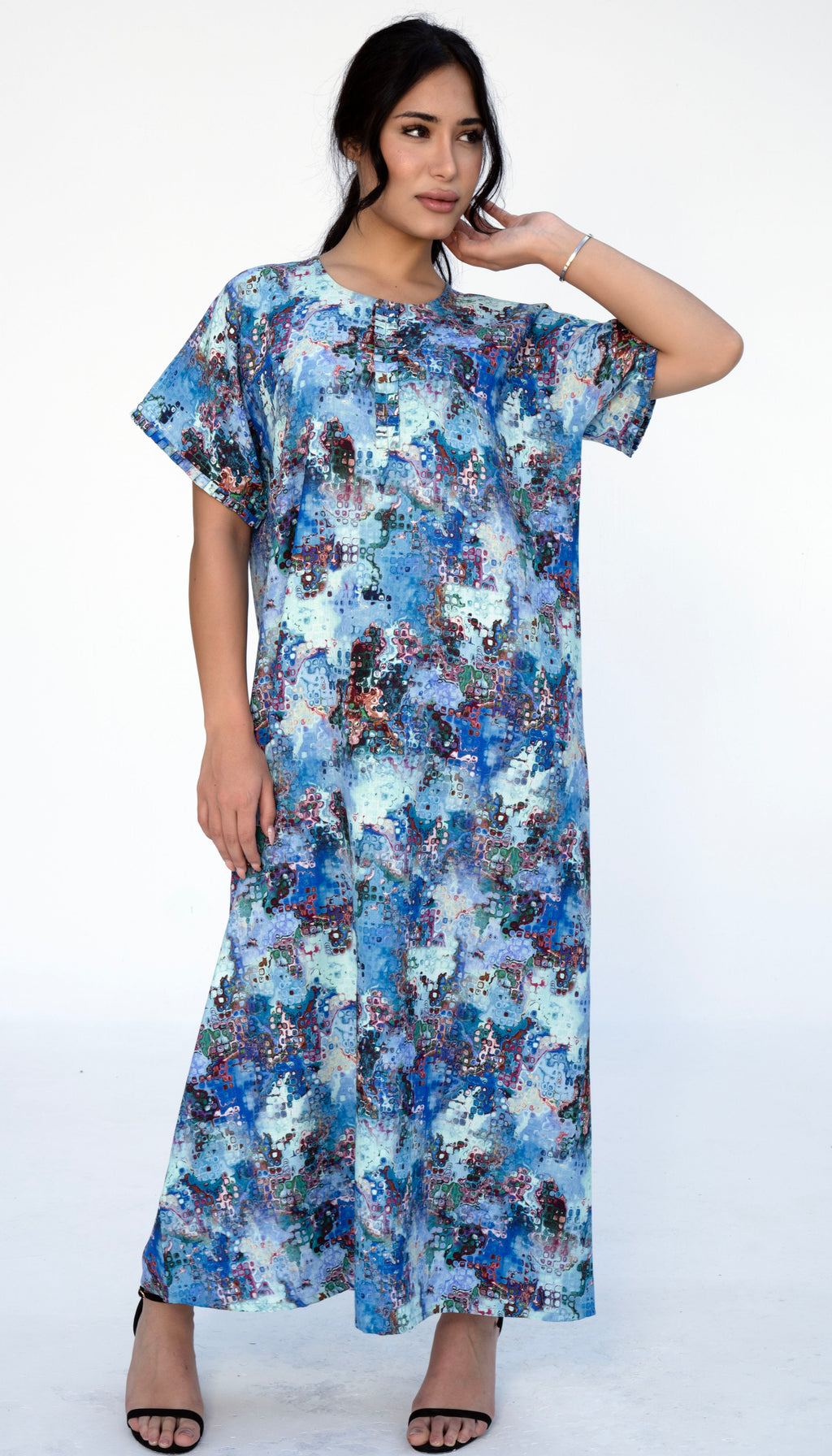 Floral Print Casual Wear With Simple Pleats in Front and Sleeves
