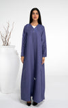 Blue colored abaya with thread floral embroidery sleeve and bead embellishment