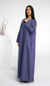 Girl wearing blue abaya with thread floral embroidery sleeve with bead embellishment