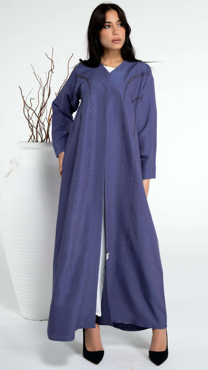 Blue Abaya with princess line bead embellishment