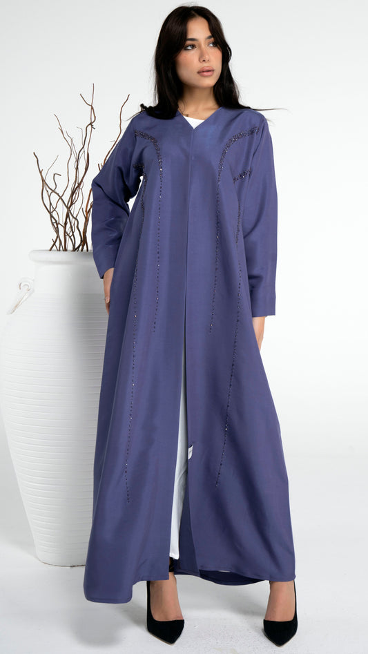 Blue Abaya with princess line bead embellishment