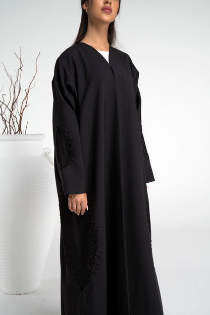 Black Net Fabric Design Pattern On The Side And Sleeves With Bead Detailing