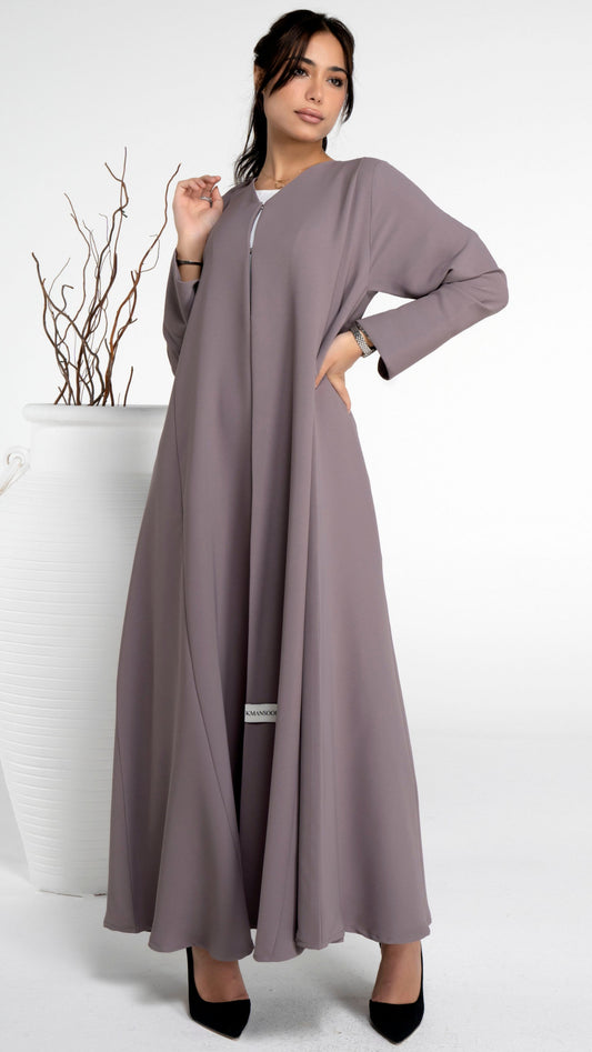 Brown sada abaya with curve design cut sleeve