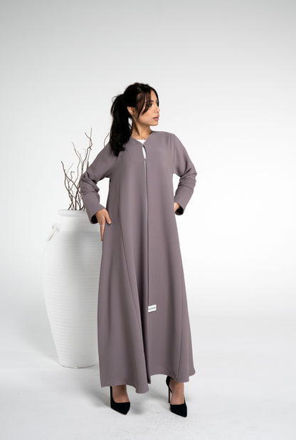 Brown sada abaya in curve design cut sleeve