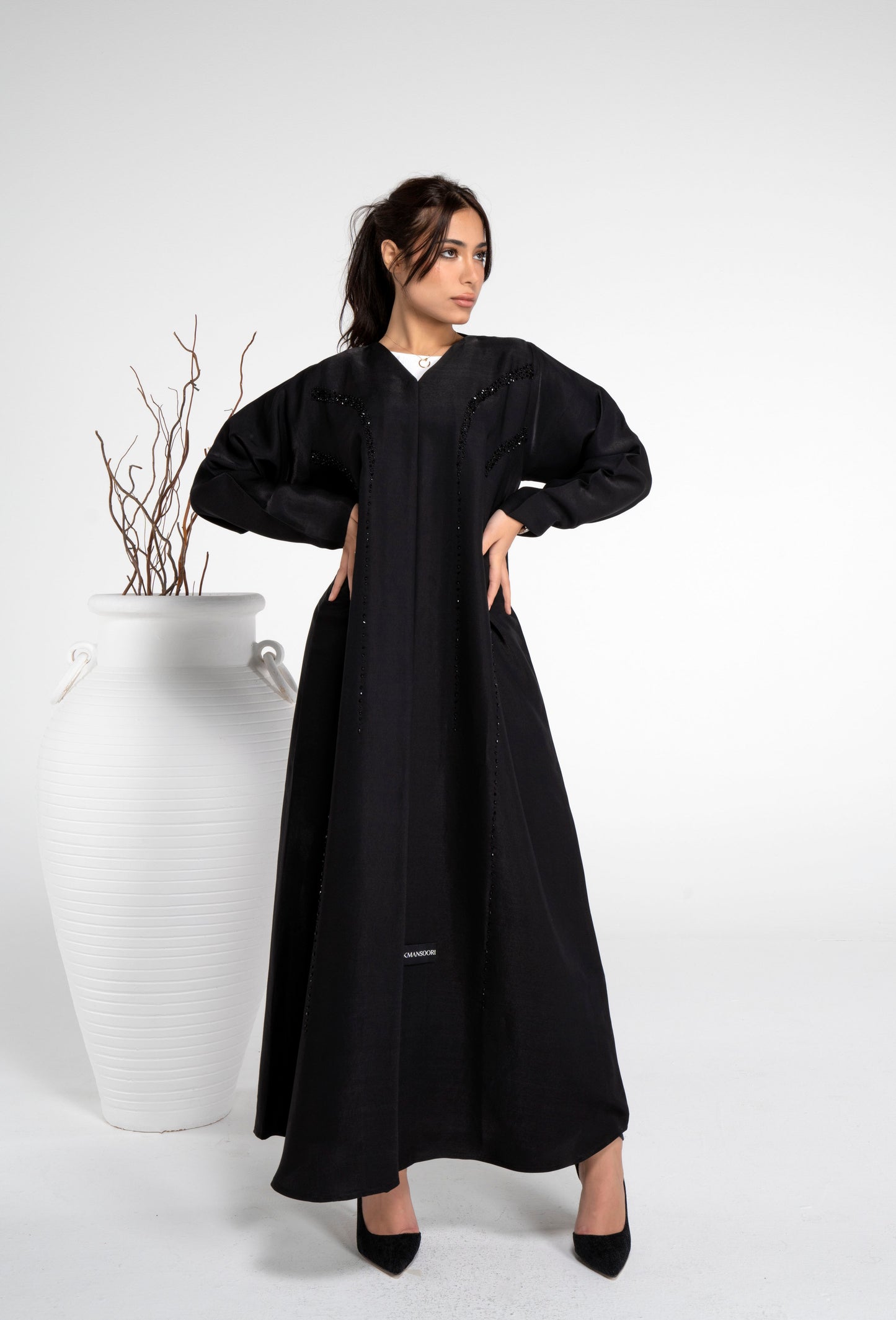 Abaya with bead embellishment