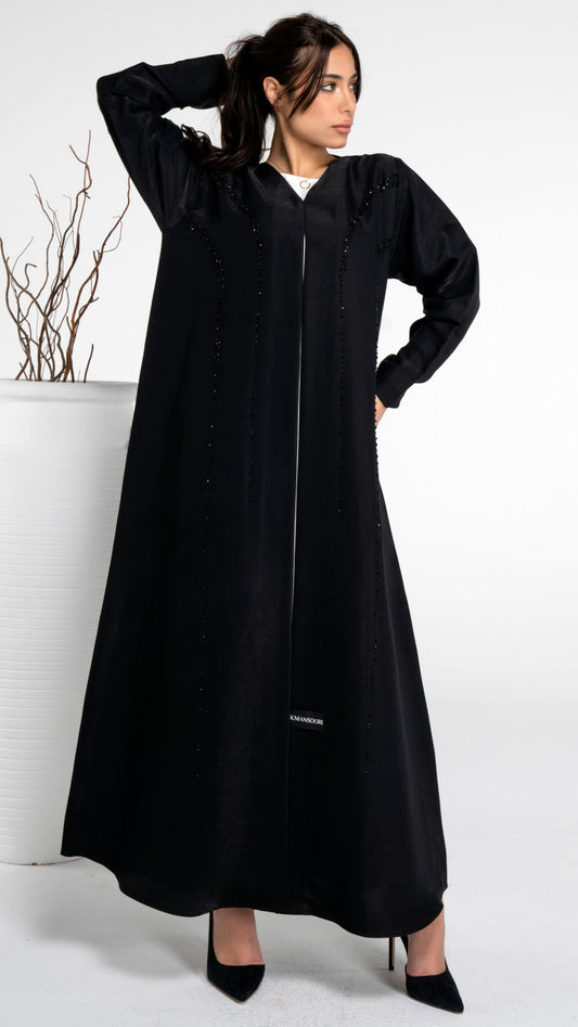Black Princess Line Bead Embellishment Abaya