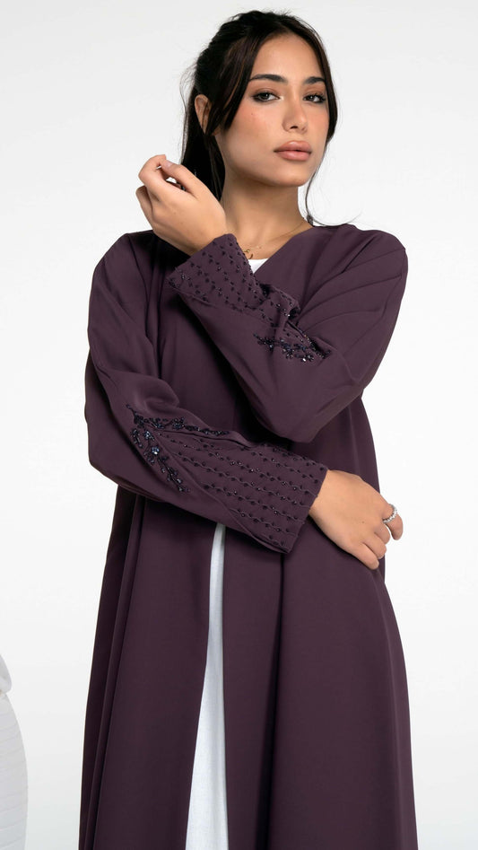Purple abaya floral design sleeves 