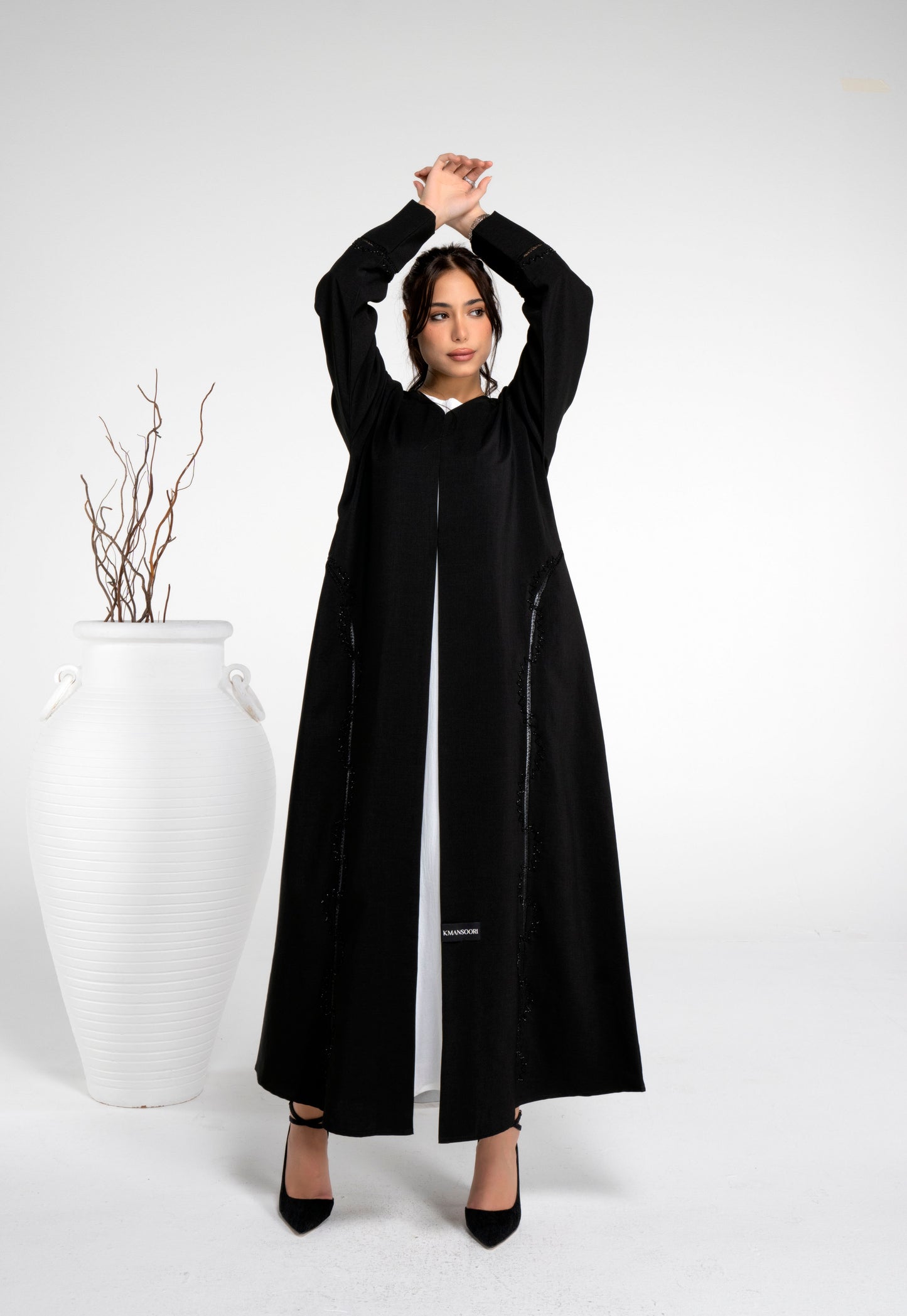 Black abaya with lace pattern