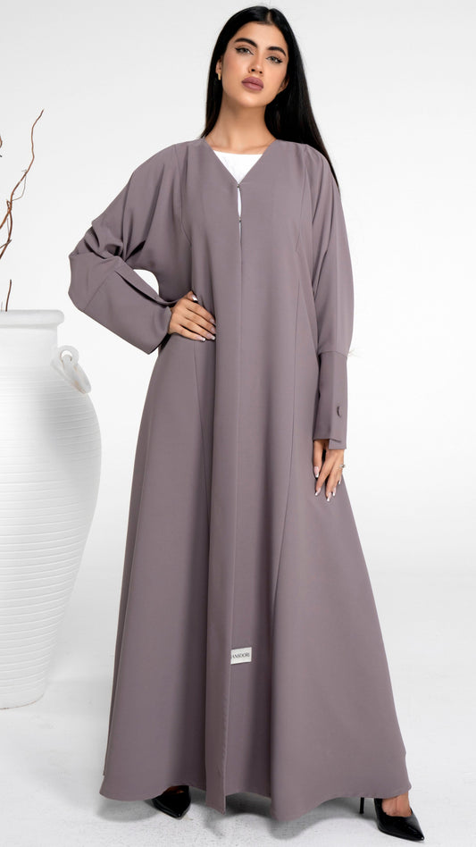 Brown sada abaya with stylised pattern sleeve