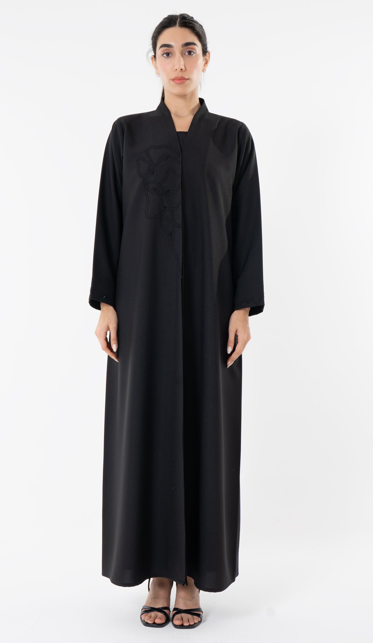 High Neck Abaya With Thread And Bead Detailing