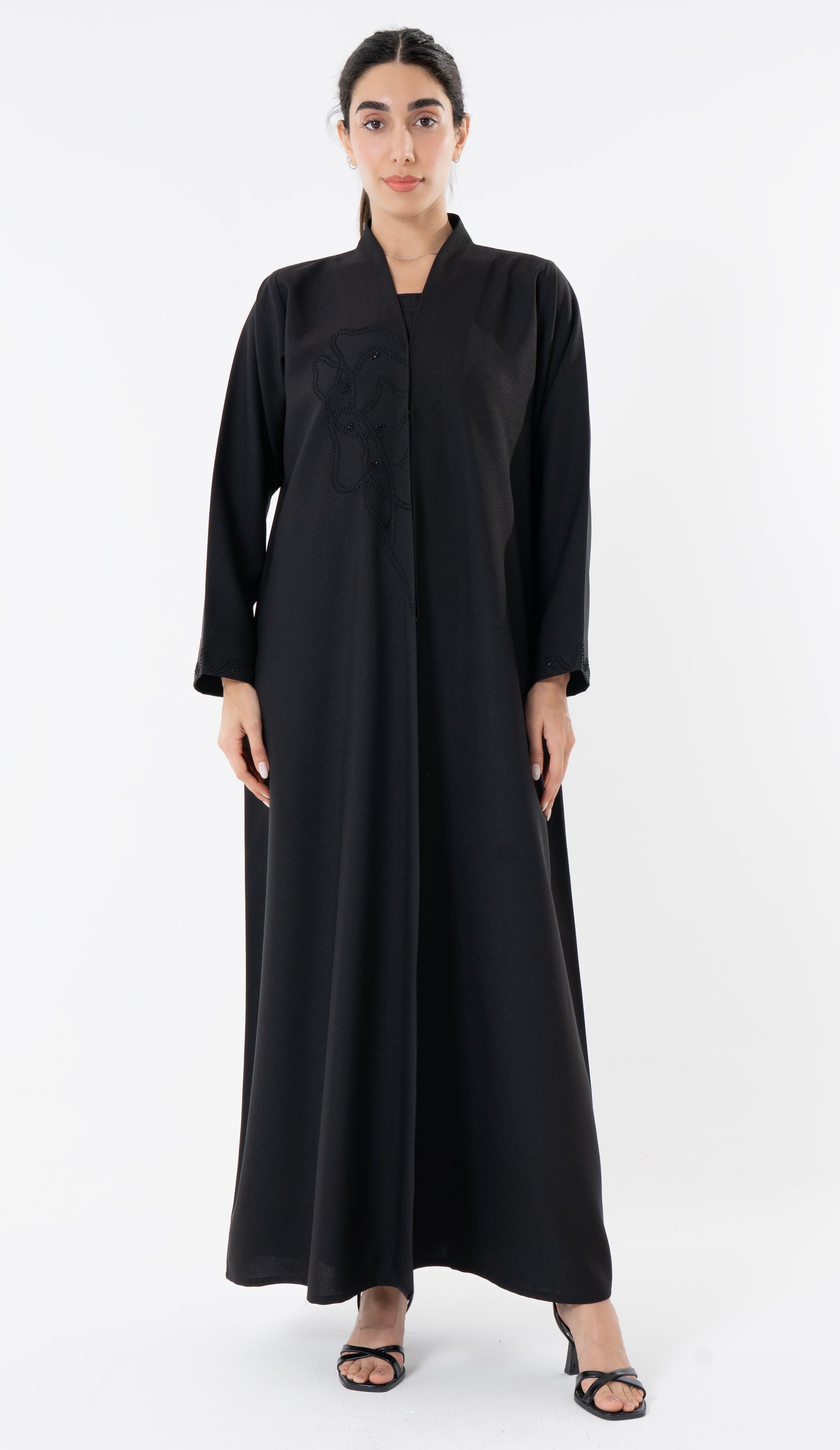 High Neck Abaya With Thread And Bead Detailing