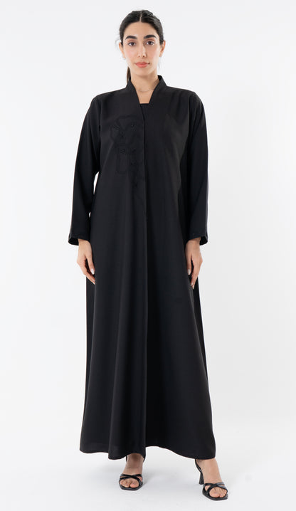 High Neck Abaya With Thread And Bead Detailing