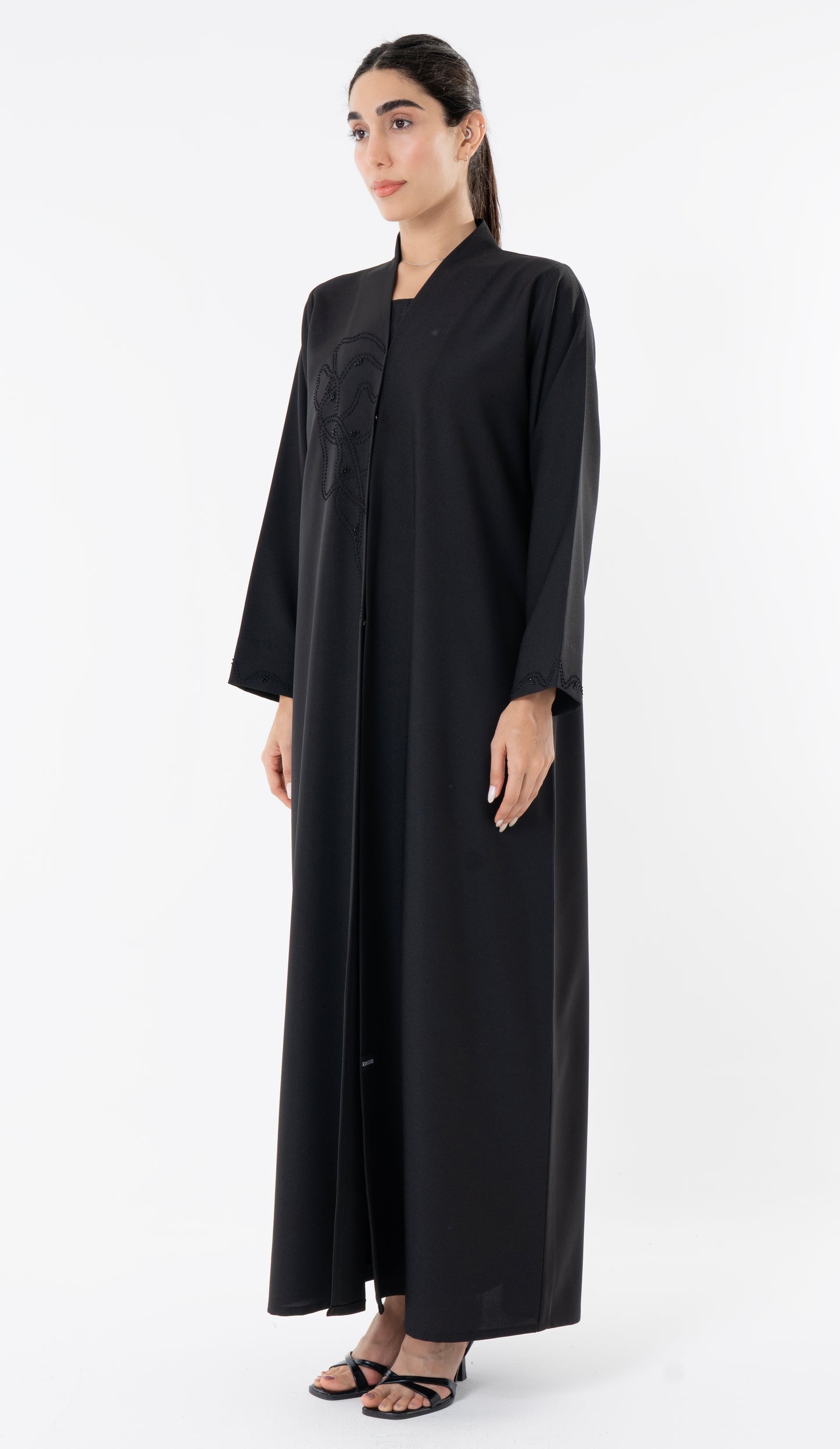 High Neck Abaya With Thread And Bead Detailing