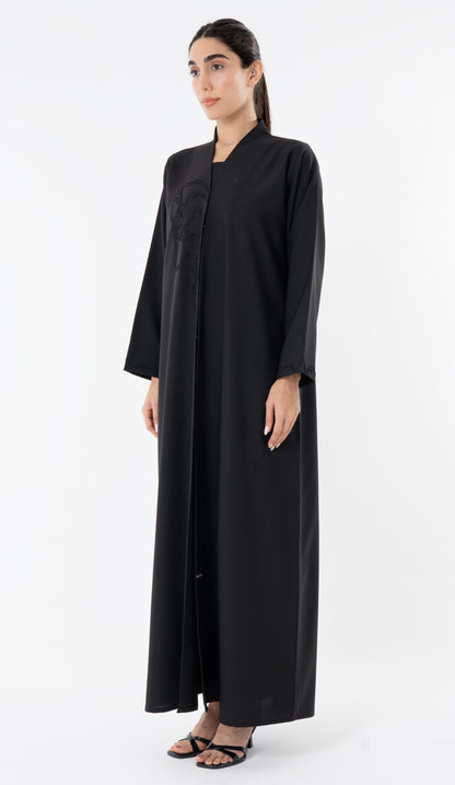 High Neck Abaya With Thread And Bead Detailing