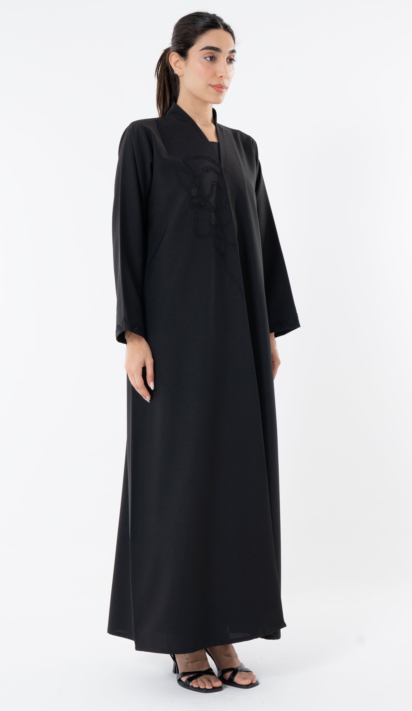 High Neck Abaya With Thread And Bead Detailing