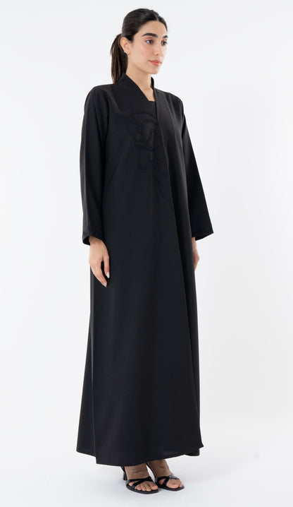 High Neck Abaya With Thread And Bead Detailing