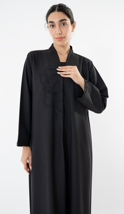 High Neck Abaya With Thread And Bead Detailing
