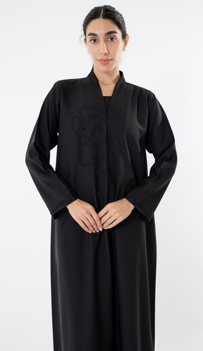 High Neck Abaya With Thread And Bead Detailing