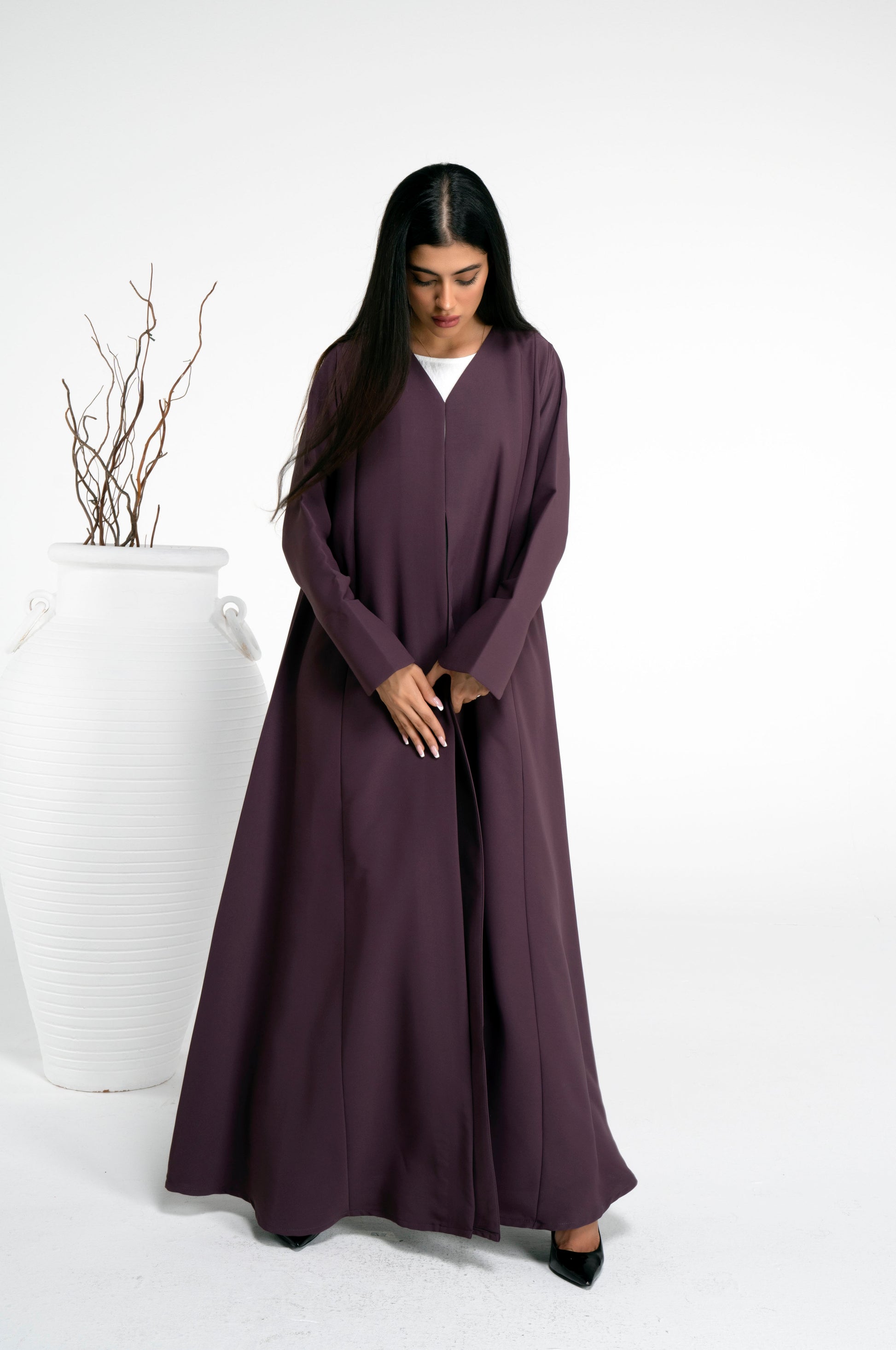 Purple abaya in curve design cut sleeve