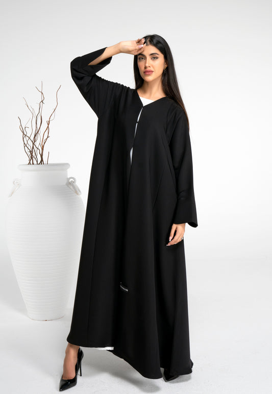 Black sada abaya in curve design cut sleeve