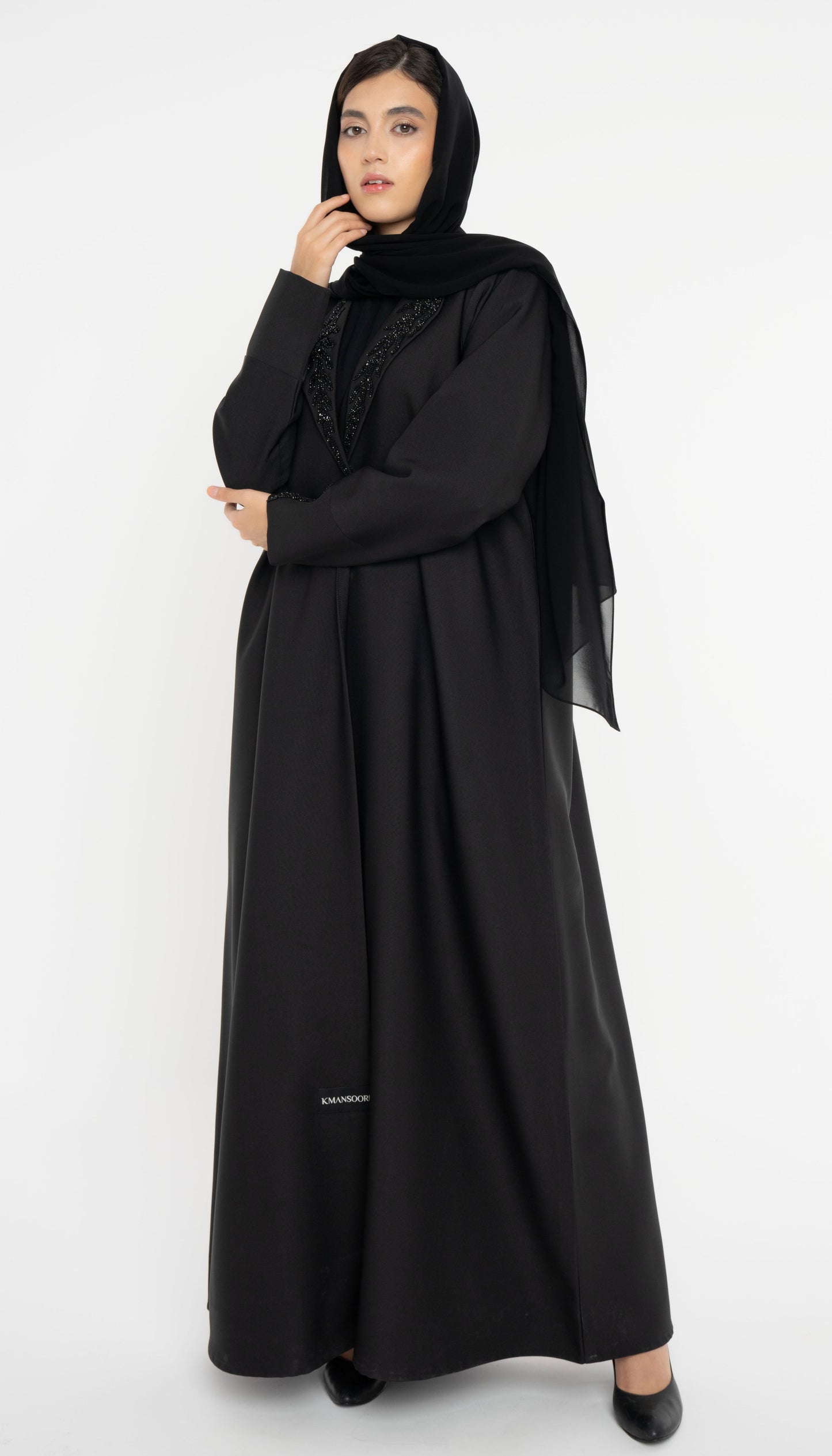 Collar Abaya With Handwork Detailing On Sleeves And Collar