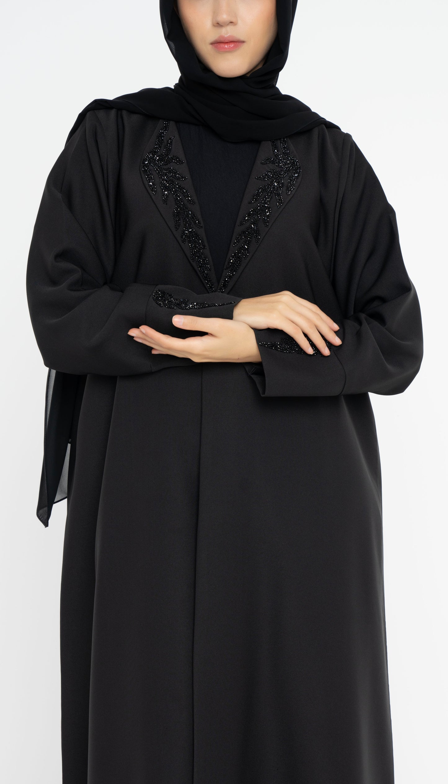 Collar Abaya With Handwork Detailing On Sleeves And Collar