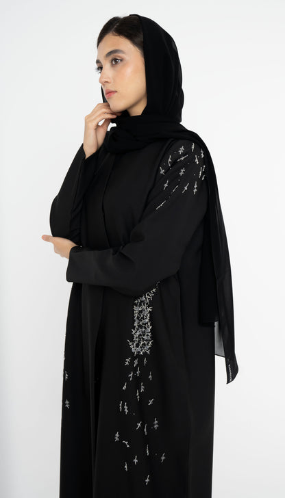 Black Abaya with Embellishments on Sides And Sleeves