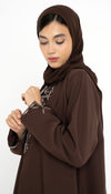 Dark Brown Collared Style Abaya with Embellishments on Front and Sleeves
