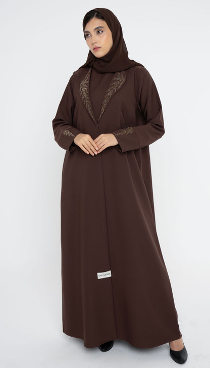Collar Abaya With Handwork Detailing On Sleeves And Collar