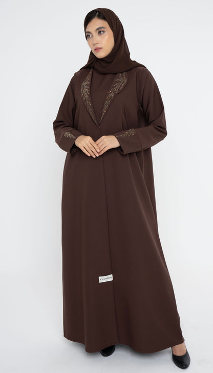 Collar Abaya With Handwork Detailing On Sleeves And Collar