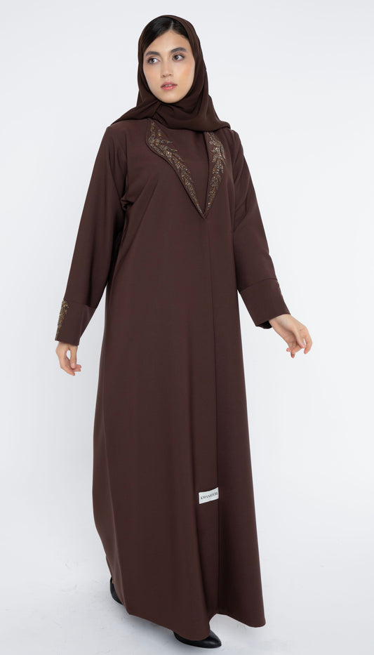 Collar Abaya With Handwork Detailing On Sleeves And Collar