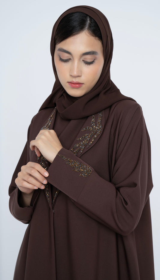 Collar Abaya With Handwork Detailing On Sleeves And Collar