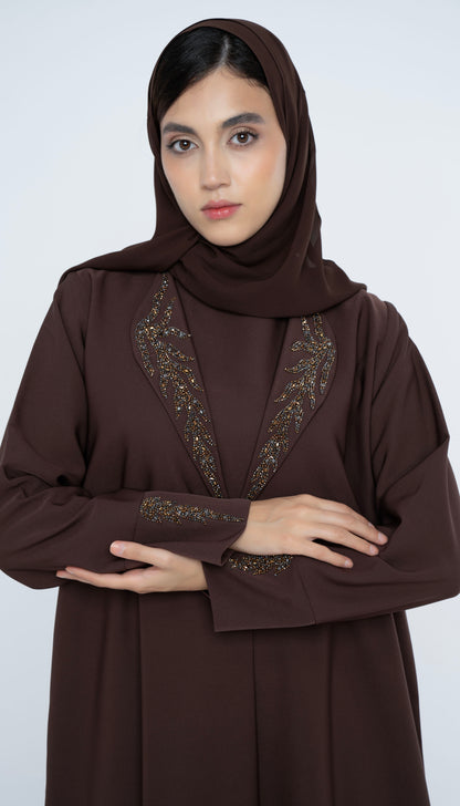 Collar Abaya With Handwork Detailing On Sleeves And Collar