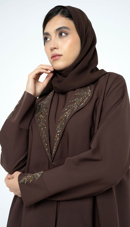 Collar Abaya With Handwork Detailing On Sleeves And Collar