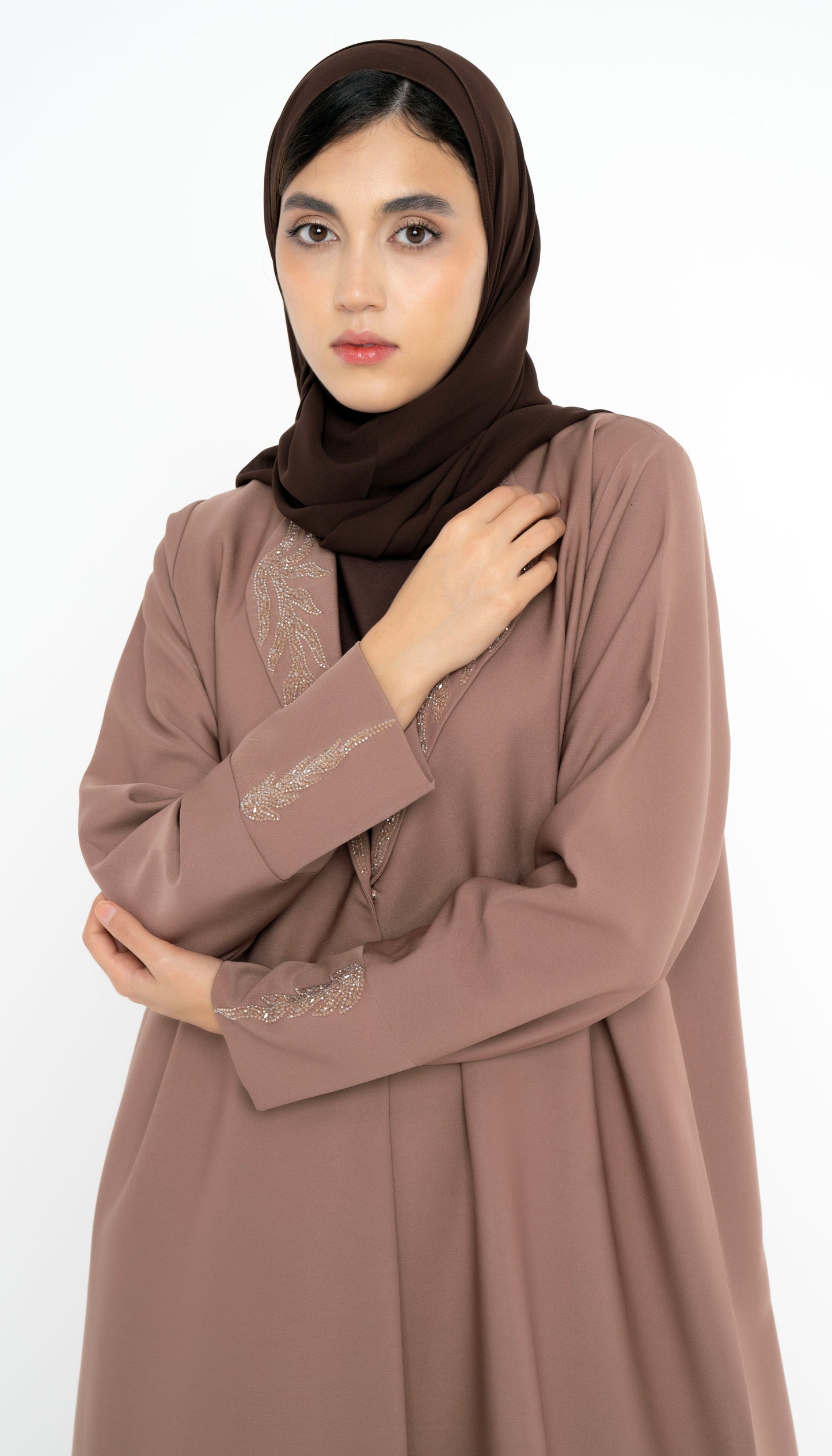 Collar Abaya With Handwork Detailing On Sleeves And Collar