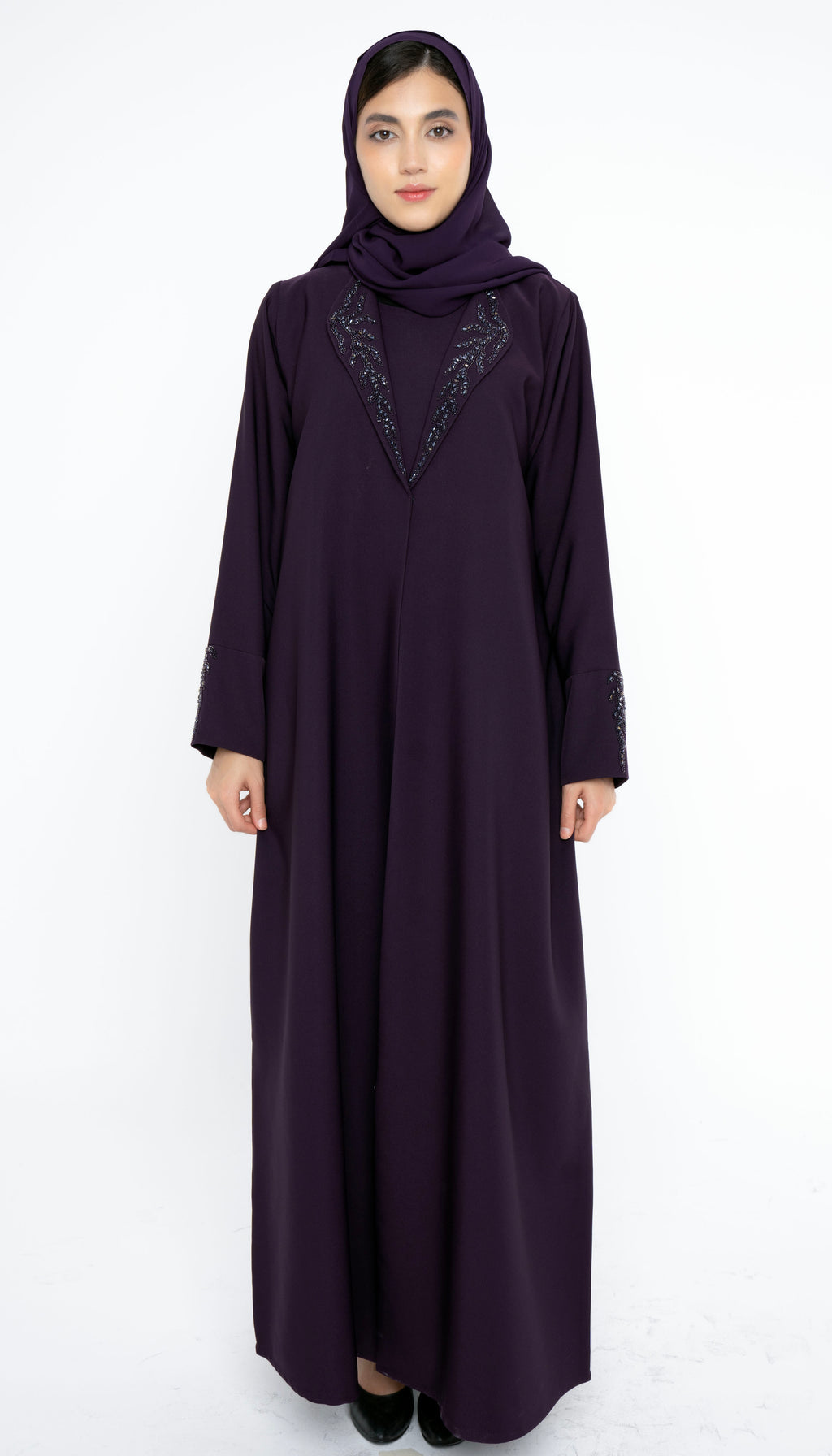 Collar Abaya With Handwork Detailing On Sleeves And Collar