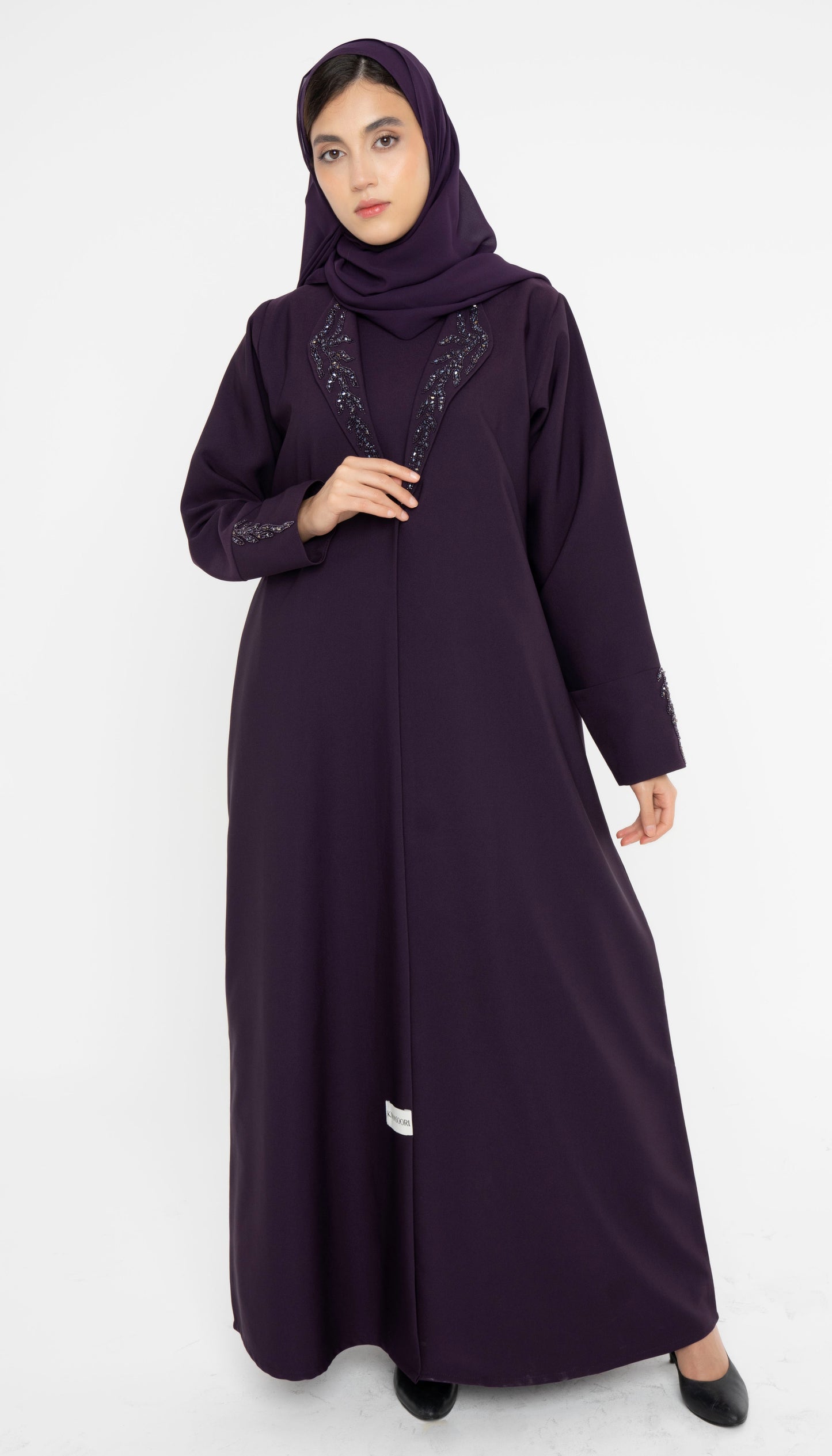 Collar Abaya With Handwork Detailing On Sleeves And Collar