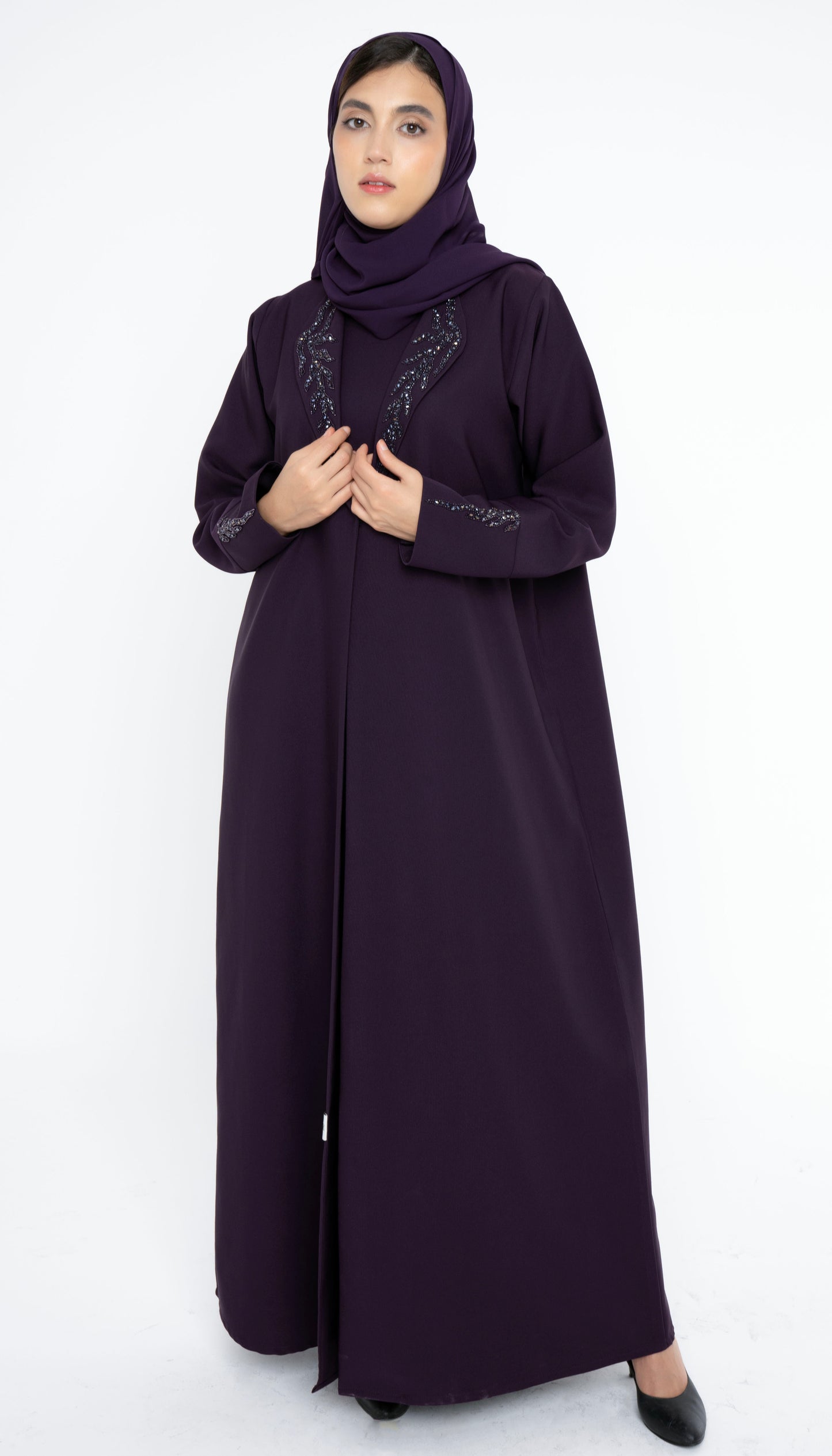 Collar Abaya With Handwork Detailing On Sleeves And Collar