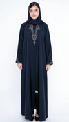 Blue Collared Style Abaya with Embellishments on Front and Sleeves