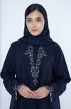 Blue Collared Style Abaya with Embellishments on Front and Sleeves