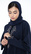 Blue Collared Style Abaya with Embellishments on Front and Sleeves