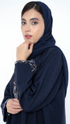 Blue Collared Style Abaya with Embellishments on Front and Sleeves