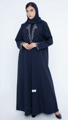 Blue Collared Style Abaya with Embellishments on Front and Sleeves