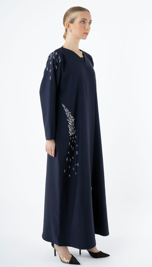 Blue Abaya with Embellishments on Sides And Sleeves