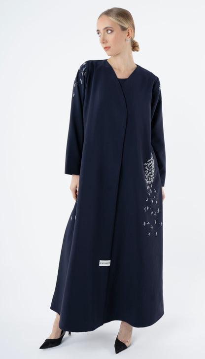 Blue Abaya with Embellishments on Sides And Sleeves