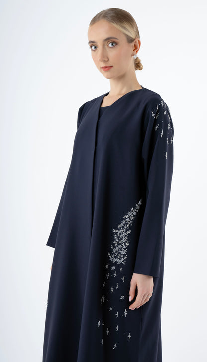 Blue Abaya with Embellishments on Sides And Sleeves