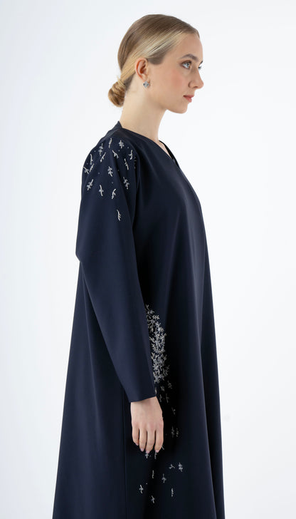 Blue Abaya with Embellishments on Sides And Sleeves