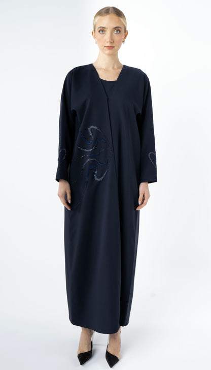 Bisht Abaya With Elegant Beaded Embellishment On One Side And Sleeves