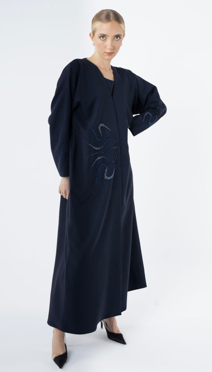 Bisht Abaya With Elegant Beaded Embellishment On One Side And Sleeves